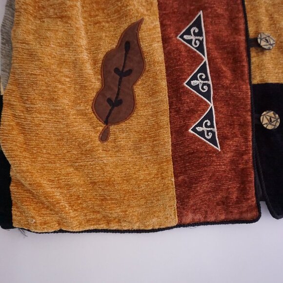 Vintage Indigo Moon Brown Tan Embroidered Patchwork Button Boho Jacket 1X - Picture 8 of 12